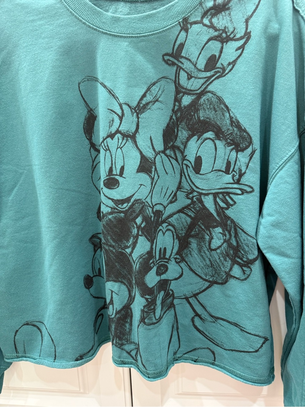 Disney Teal Crewneck Sweatshirt with Classic Character Sketches